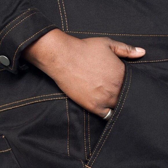 Wildfang Essential Long Sleeve Coverall Black Brushed Cotton Yellow Stitches - Picture 5 of 7